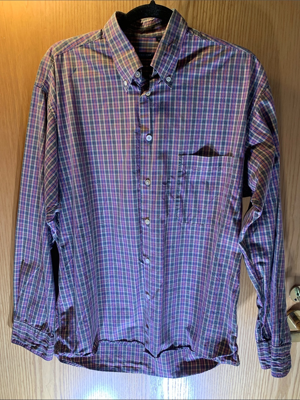 Burberry 100% Cotton Plaid Button-Down Shirt - Size M- No Signs of Wear